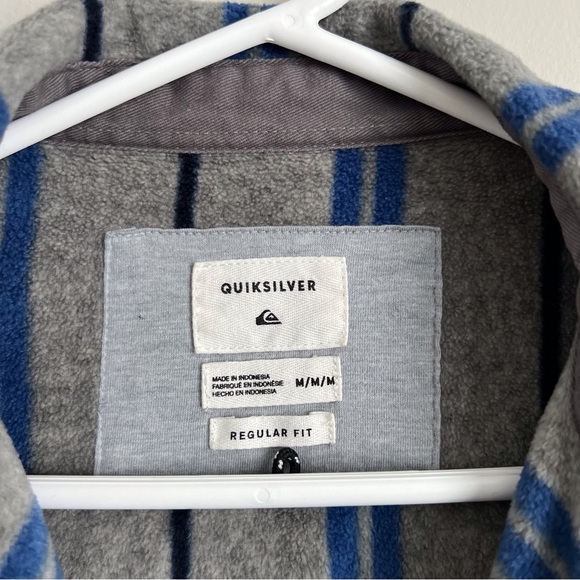 Quicksilver Men’s Surf Day’s Grey Blue Stripe Fleece Snap Front Shirt Medium - Picture 5 of 9